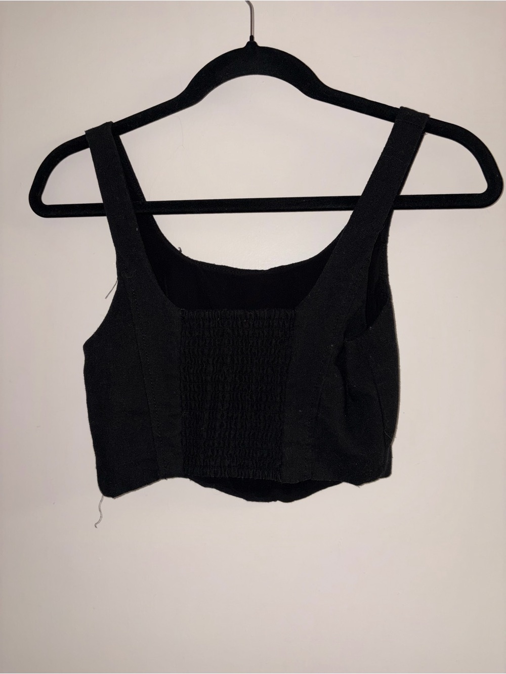 Black Square Neck Smocked Crop Tank - Women Tops